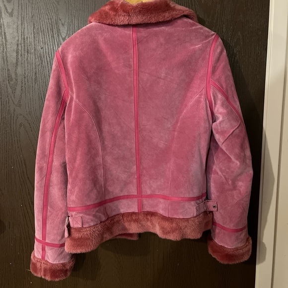 SOLD**  pink leather fur coat - Picture 2 of 4